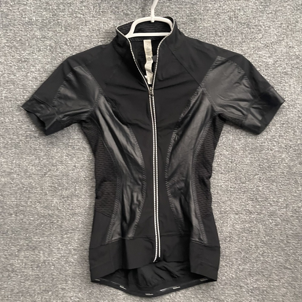Lululemon Paceline Cycling Jersey Top Womens Sz 4 Black Full Zip Short Sleeve